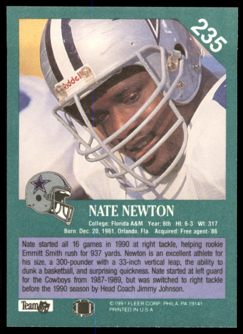 1991 Fleer Nate Newton . Dallas Cowboys #235