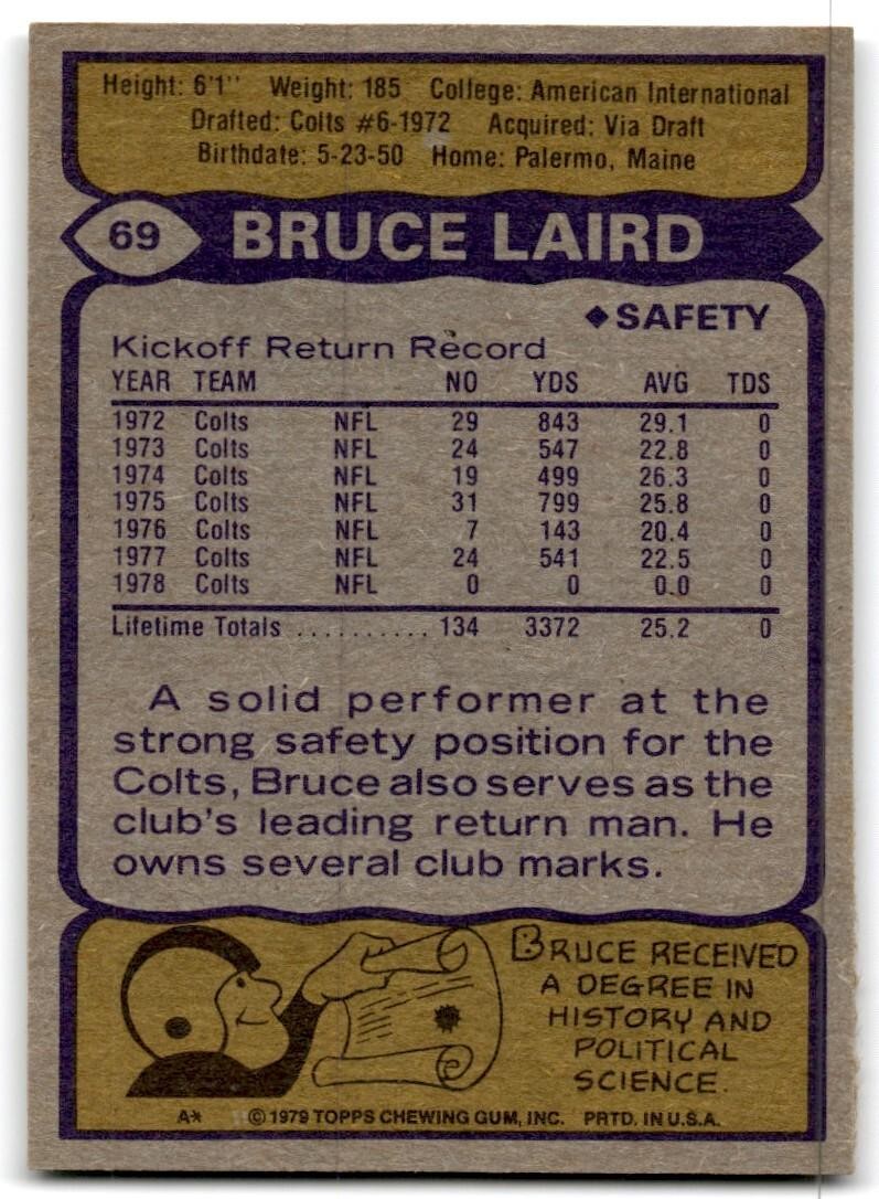 1979 Topps Football Card Bruce Laird Baltimore Colts #69