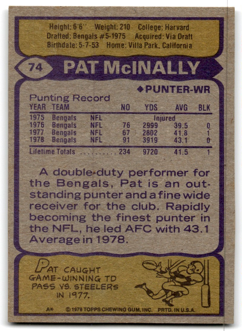 1979 Topps Football Card Pat McInally Cincinnati Bengals #74
