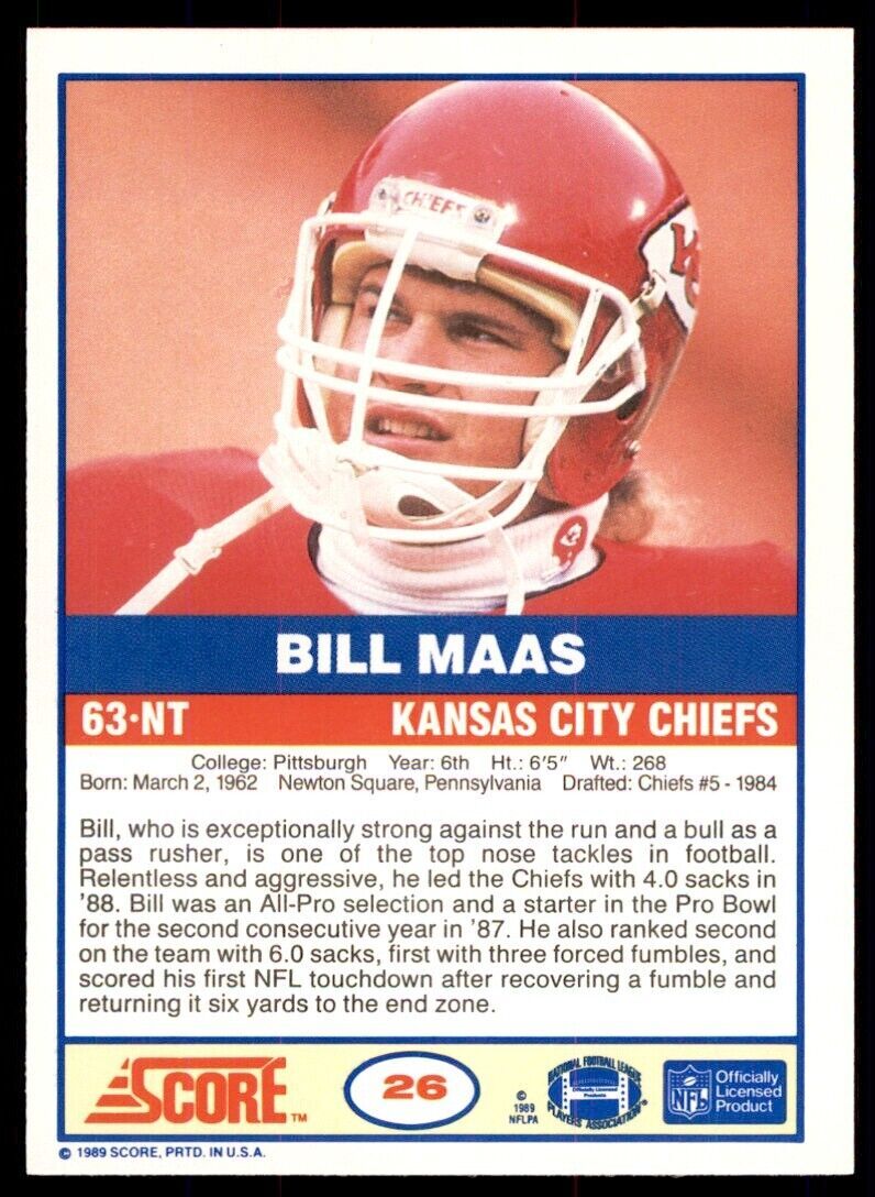 1989 Score. Bill Maas . Kansas City Chiefs #26