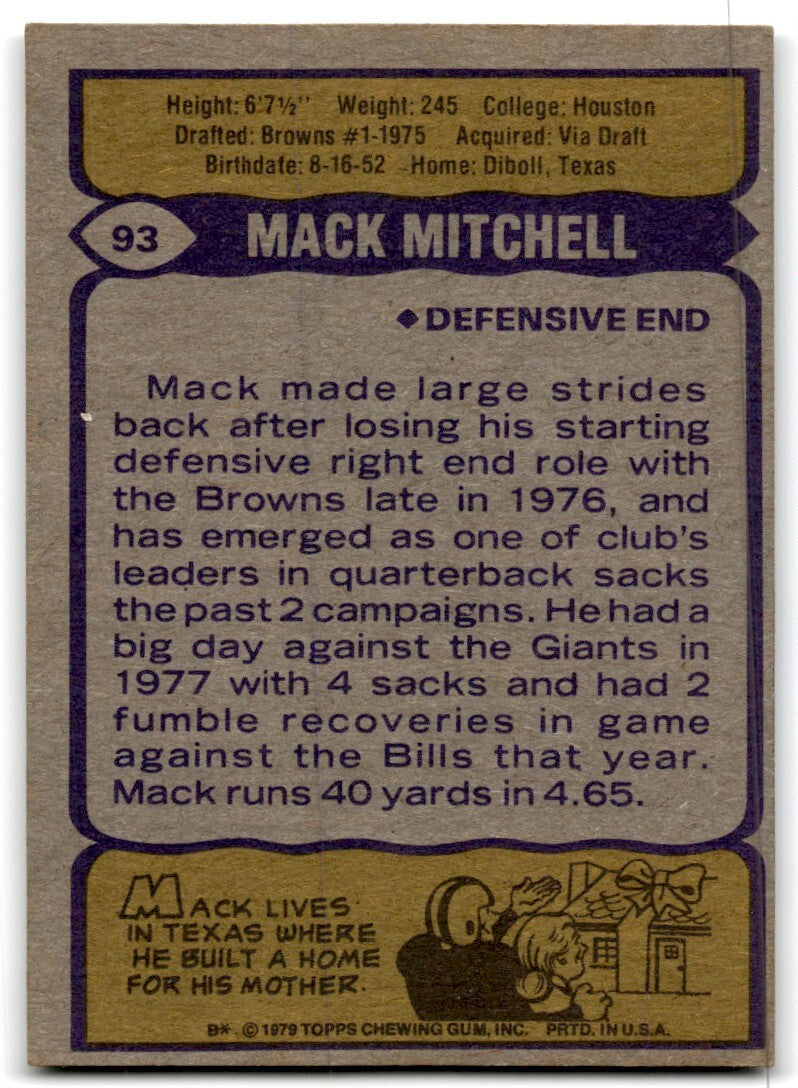 1979 Topps Football Card Mack Mitchell Cleveland Browns #93