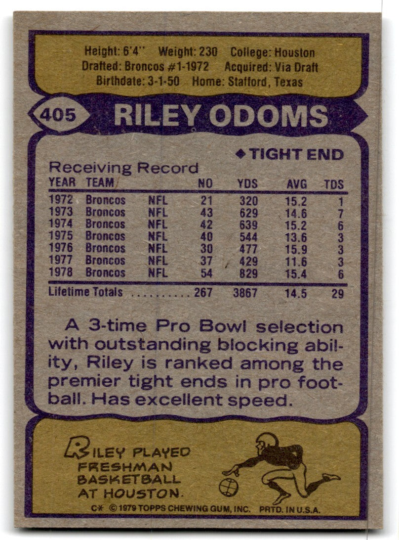 1979 Topps Football Card Riley Odoms Denver Broncos #405