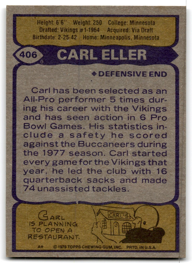 1979 Topps Football Card Carl Eller Minnesota Vikings #406