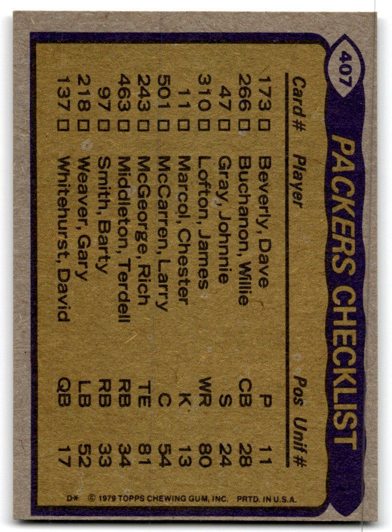 1979 Topps Football Card Willie Buchanon/Ezra Johnson/James Lofton/Terdell