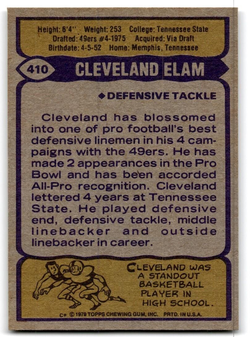 1979 Topps Football Card Cleveland Elam San Francisco 49ers #410