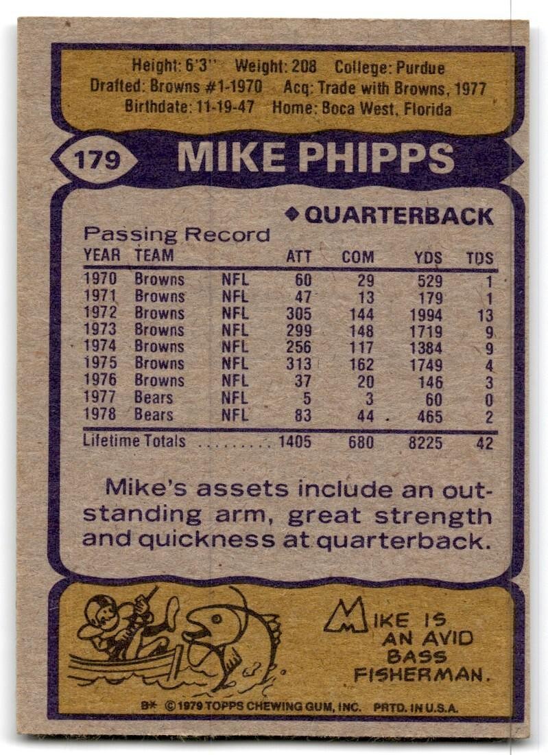 1979 Topps Football Card Mike Phipps Chicago Bears #179
