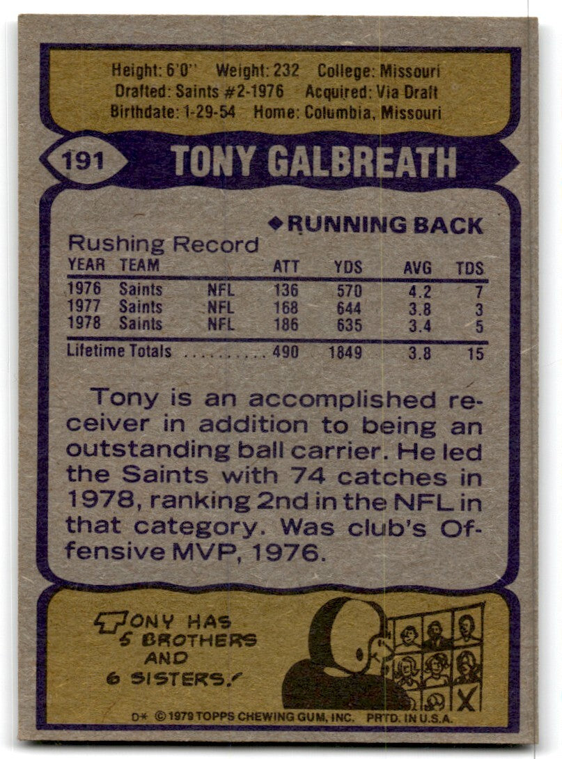 1979 Topps Football Card Tony Galbreath New Orleans Saints #191