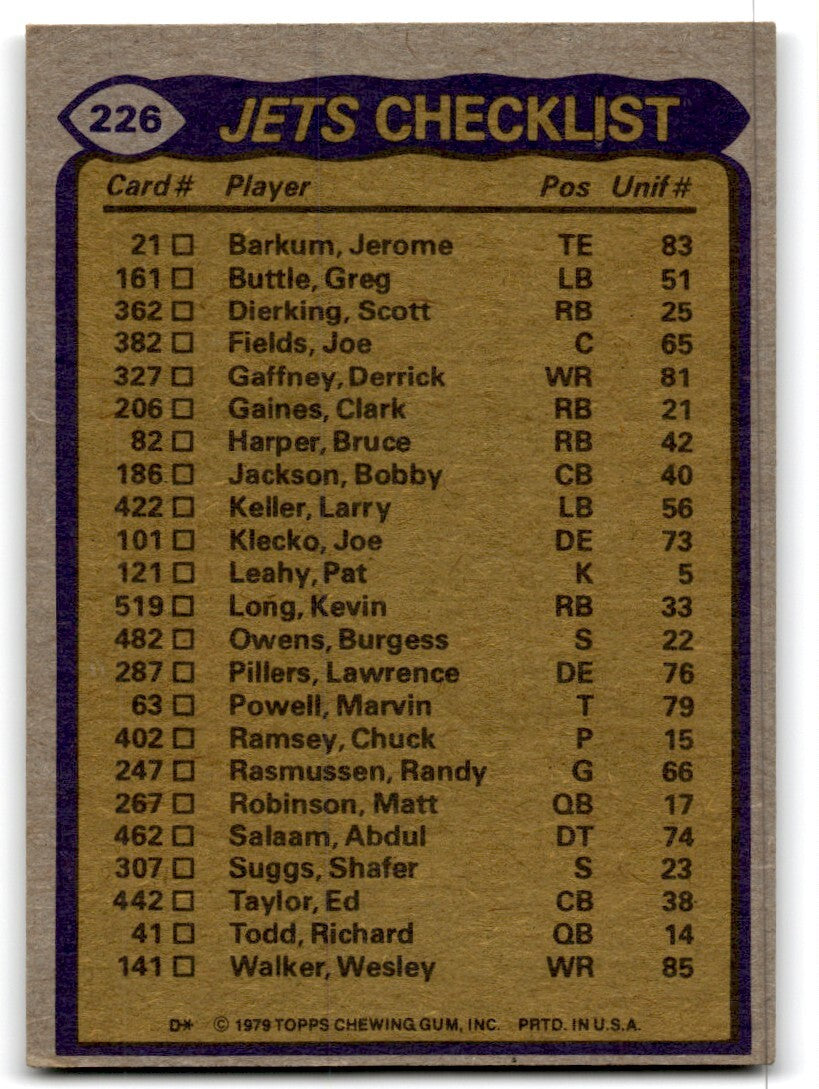 1979 Topps Football Card Kevin Long/Wesley Walker/Bobby Jackson/Burgess