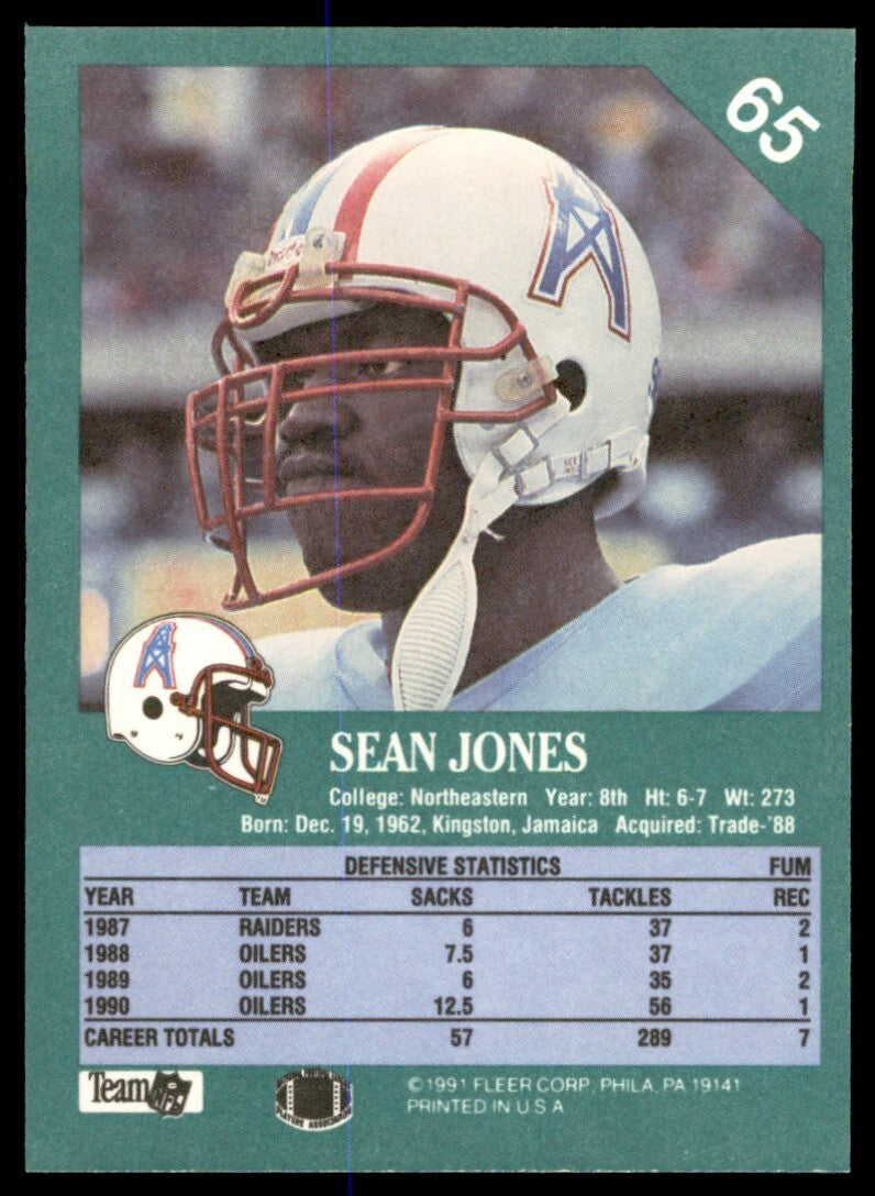 1991 Fleer Sean Jones . Houston Oilers #65