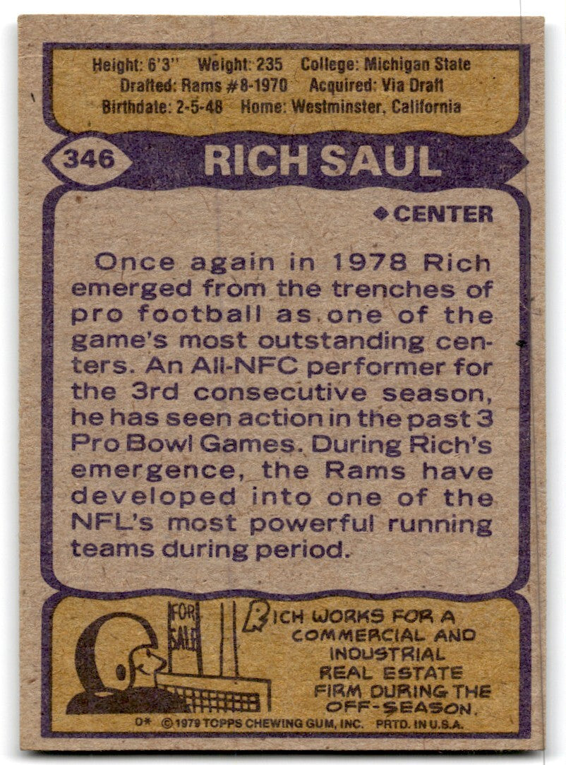 1979 Topps Football Card Rich Saul Los Angeles Rams #346