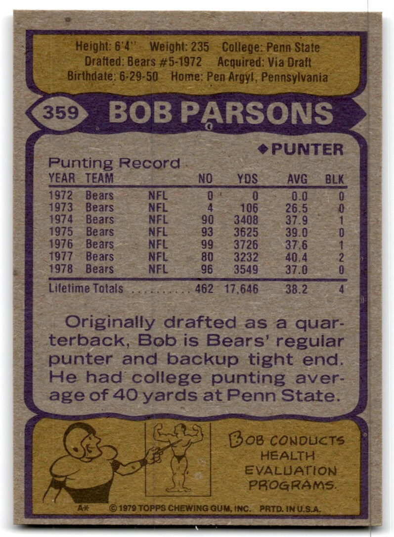 1979 Topps Football Card Bob Parsons Chicago Bears #359