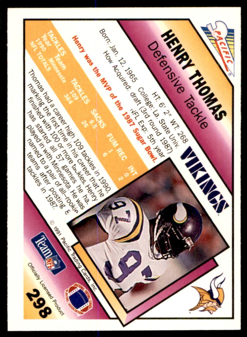 1991 Pacific Henry Thomas . Minnesota Vikings #298