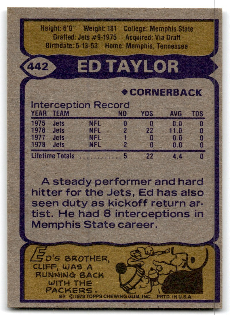 1979 Topps Football Card Ed Taylor New York Jets #442