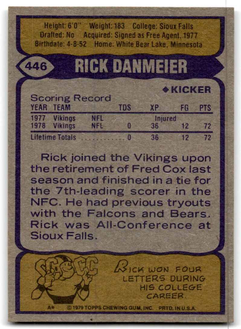 1979 Topps Football Card Rick Danmeier Rookie Minnesota Vikings #446