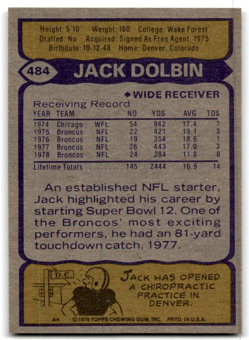 1979 Topps Football Card Jack Dolbin Denver Broncos #484