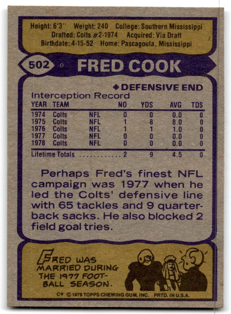 1979 Topps Football Card Fred Cook Baltimore Colts #502