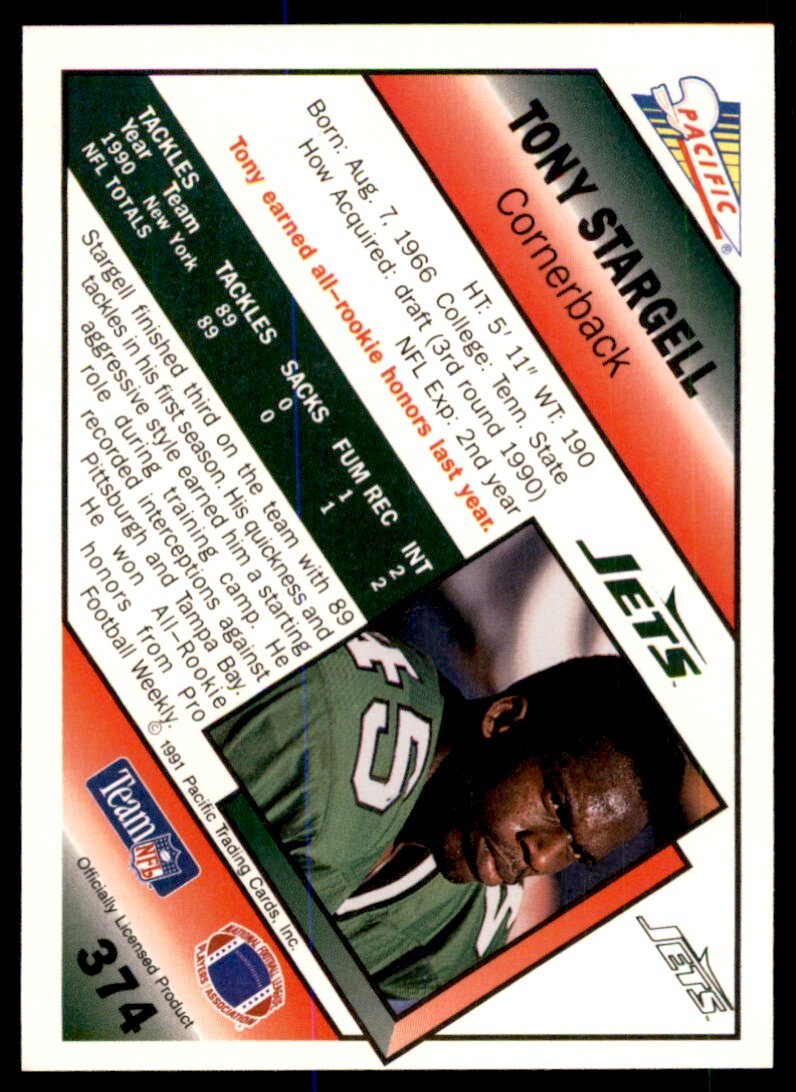 1991 Pacific Tony Stargell . New York Jets #374