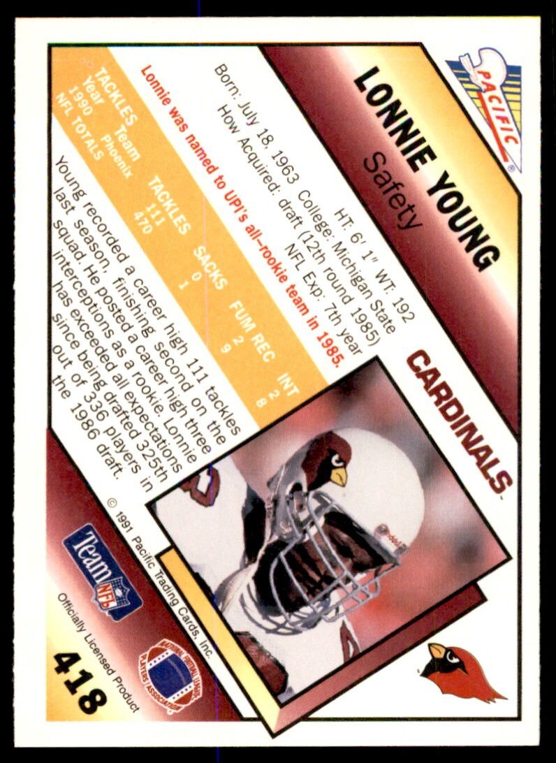 1991 Pacific Lonnie Young . Phoenix Cardinals #418