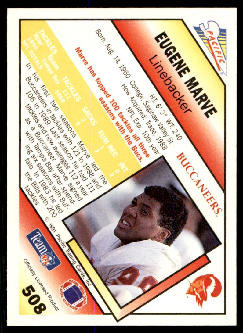 1991 Pacific Eugene Marve . Tampa Bay Buccaneers #508