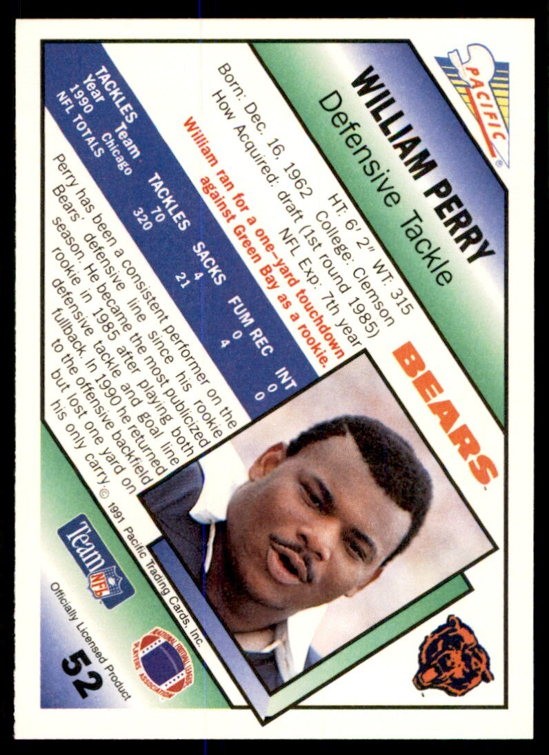 1991 Pacific William Perry . Chicago Bears #52