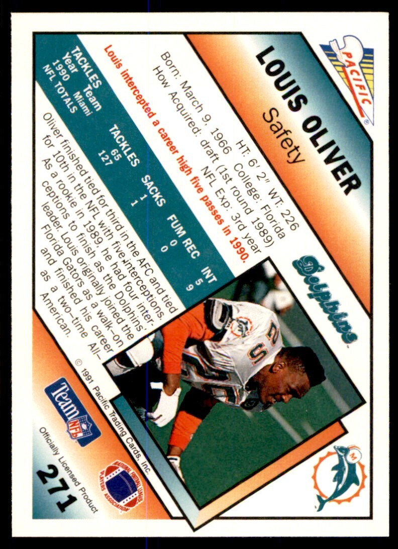1991 Pacific Louis Oliver . Miami Dolphins #271