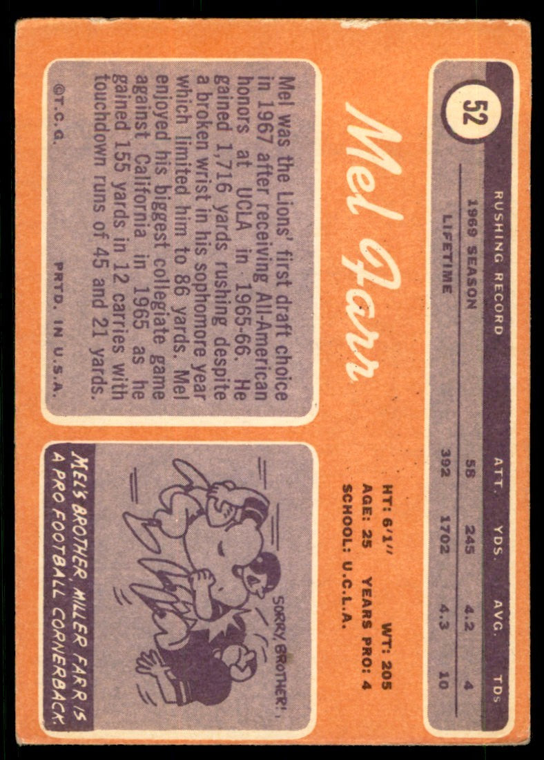 1970 TOPPS MEL FARR DETROIT LIONS #52