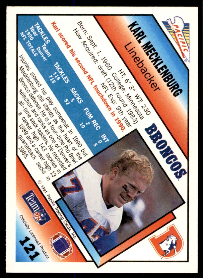 1991 Pacific Karl Mecklenburg . Denver Broncos #121