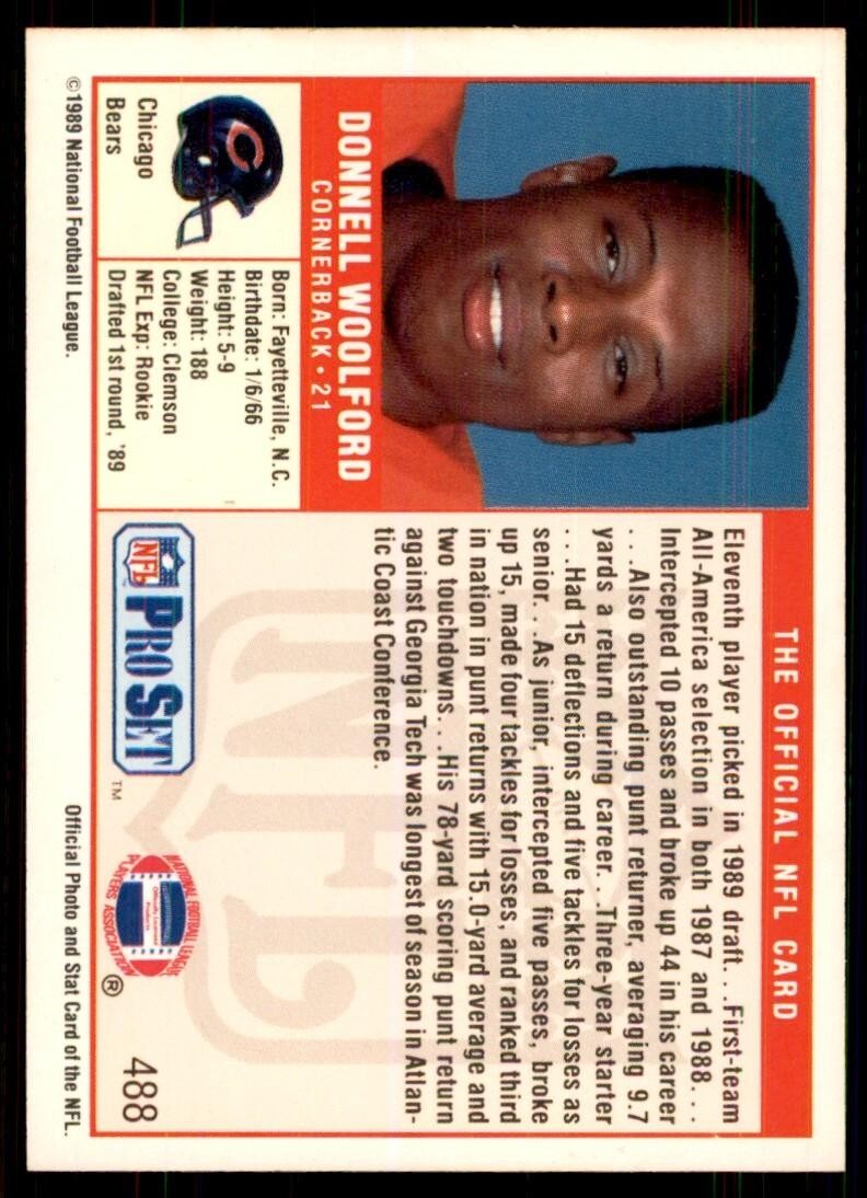 1989 Pro Set Donnell Woolford Football Cards #488