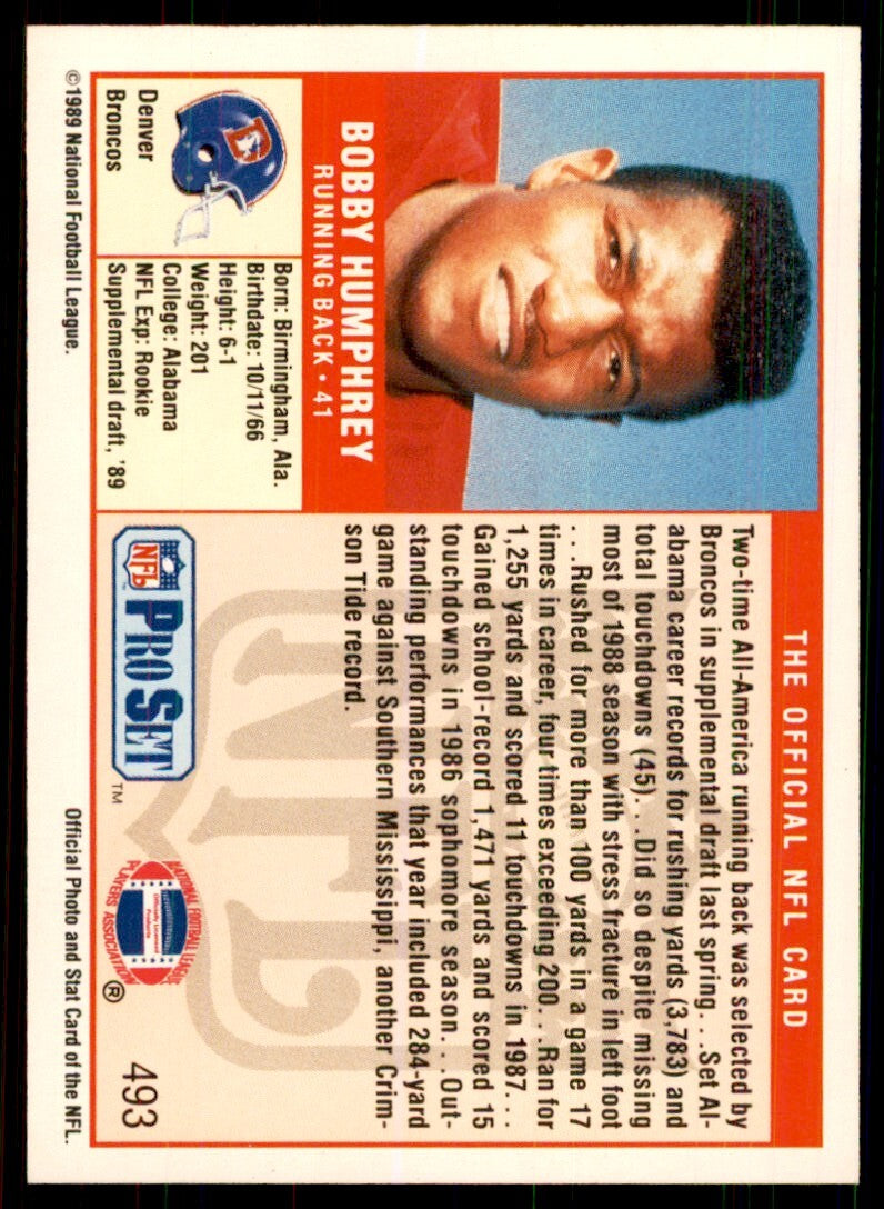 1989 Pro Set Bobby Humphrey Football Cards #493