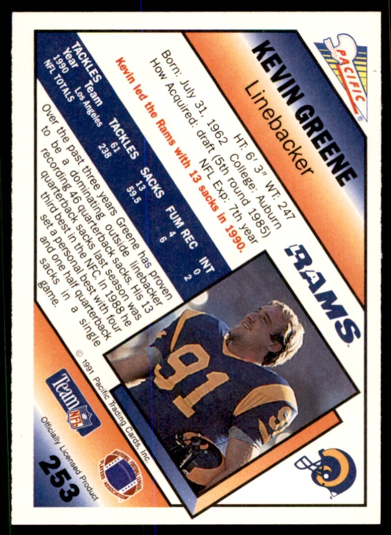 1991 Pacific Kevin Greene . Los Angeles Rams #253