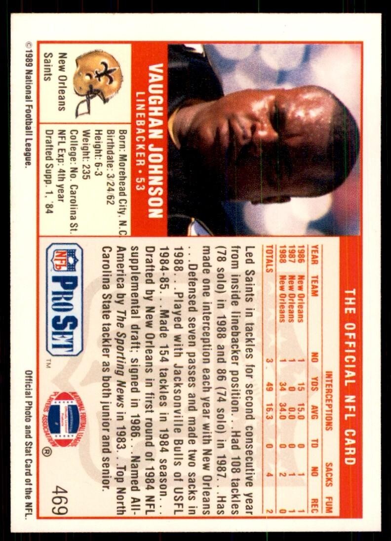 1989 Pro Set. Vaughan Johnson A Football Cards #469