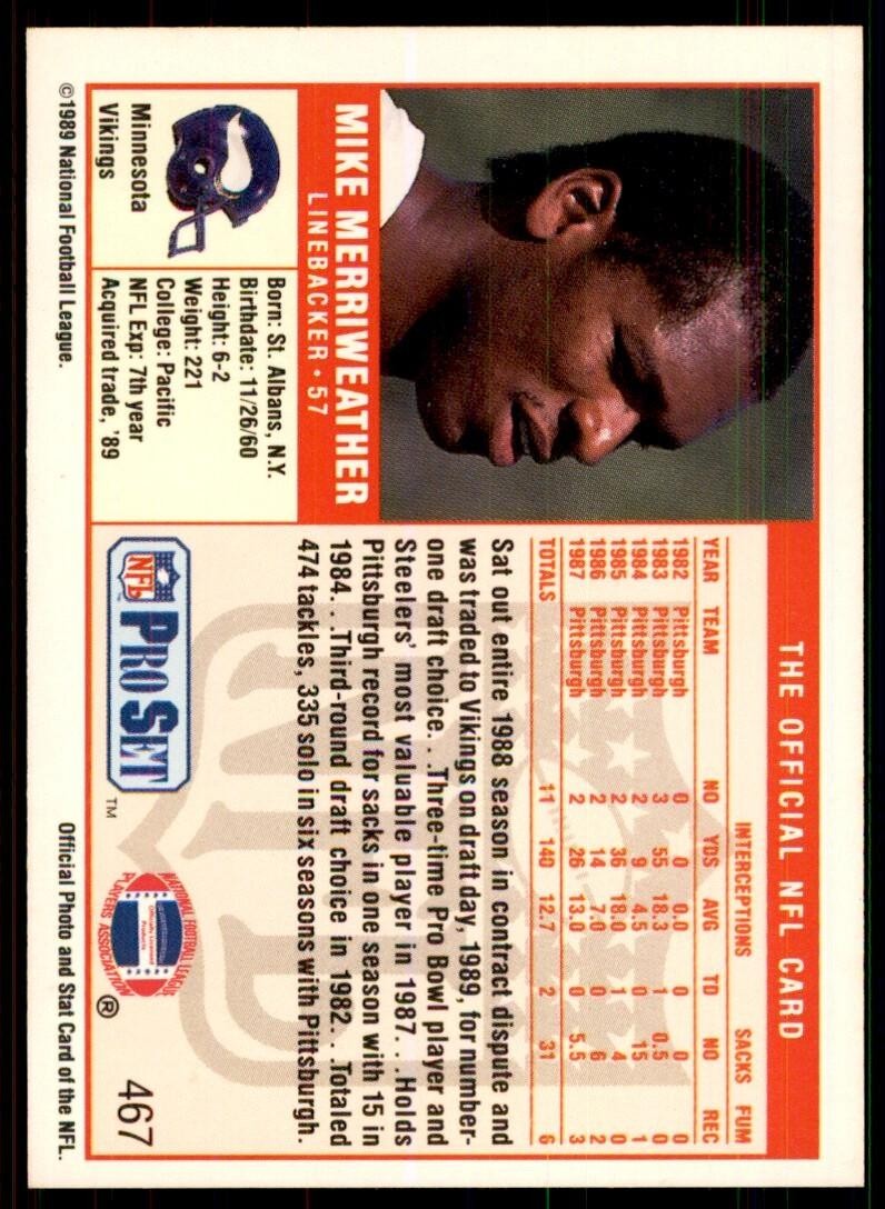 1989 Pro Set. Mike Merriweather Football Cards #467