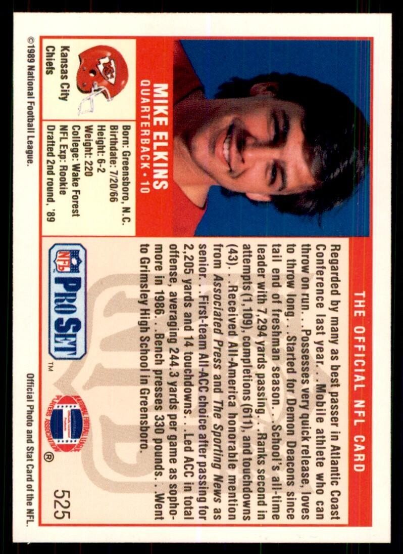 1989 Pro Set. Mike Elkins Football Cards #525