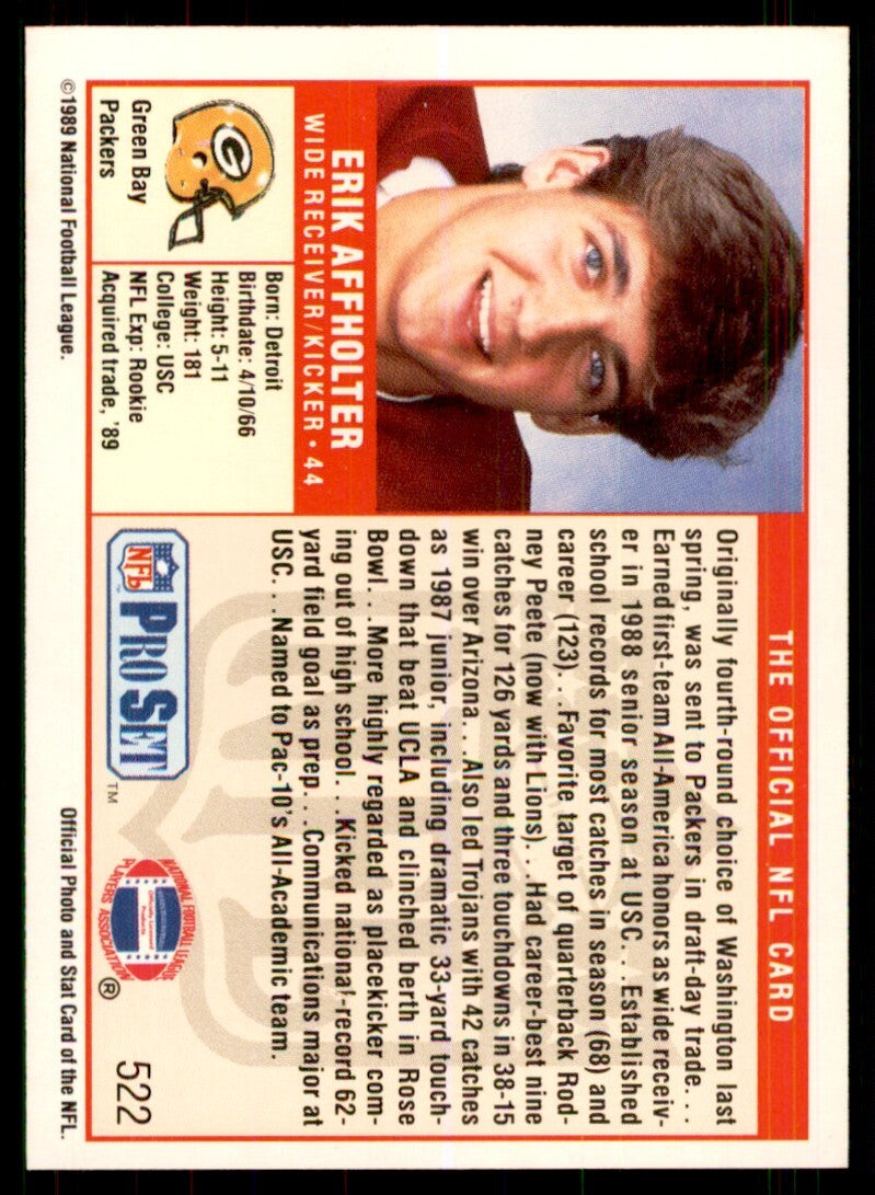 1989 Pro Set. Erik Affholter Football Cards #522