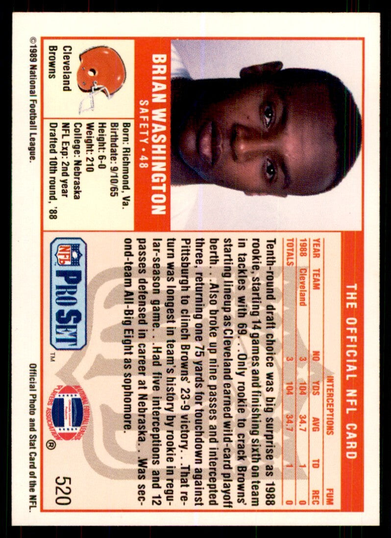 1989 Pro Set. Brian Washington Football Cards #520