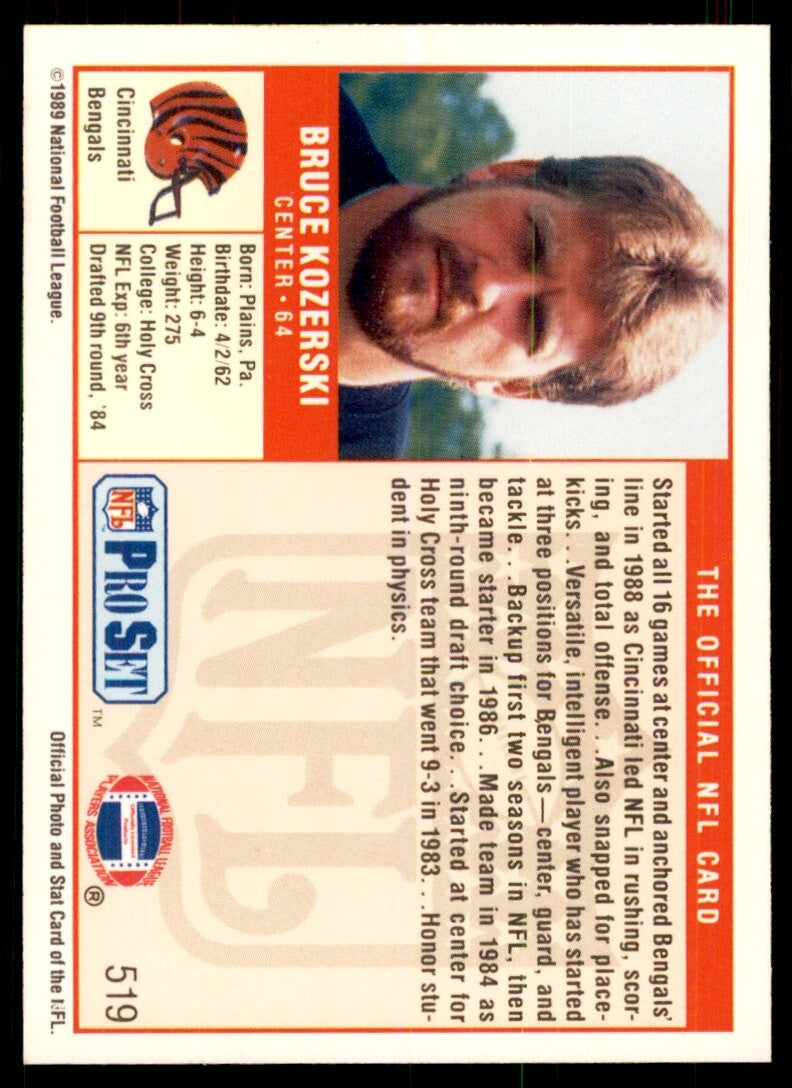 1989 Pro Set. Bruce Kozerski Football Cards #519