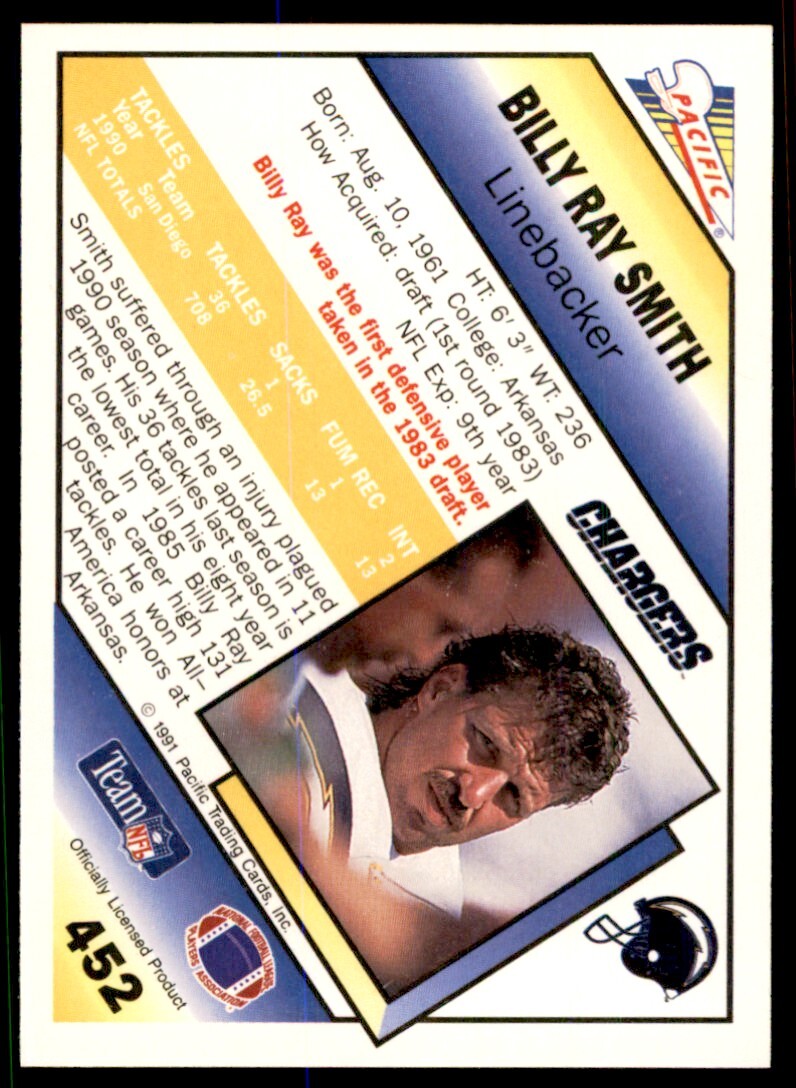1991 Pacific Billy Ray Smith . San Diego Chargers #452