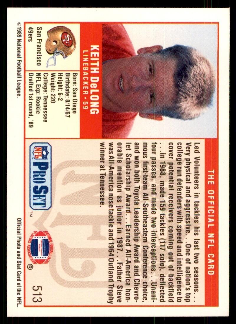 1989 Pro Set. Keith DeLong Football Cards #513