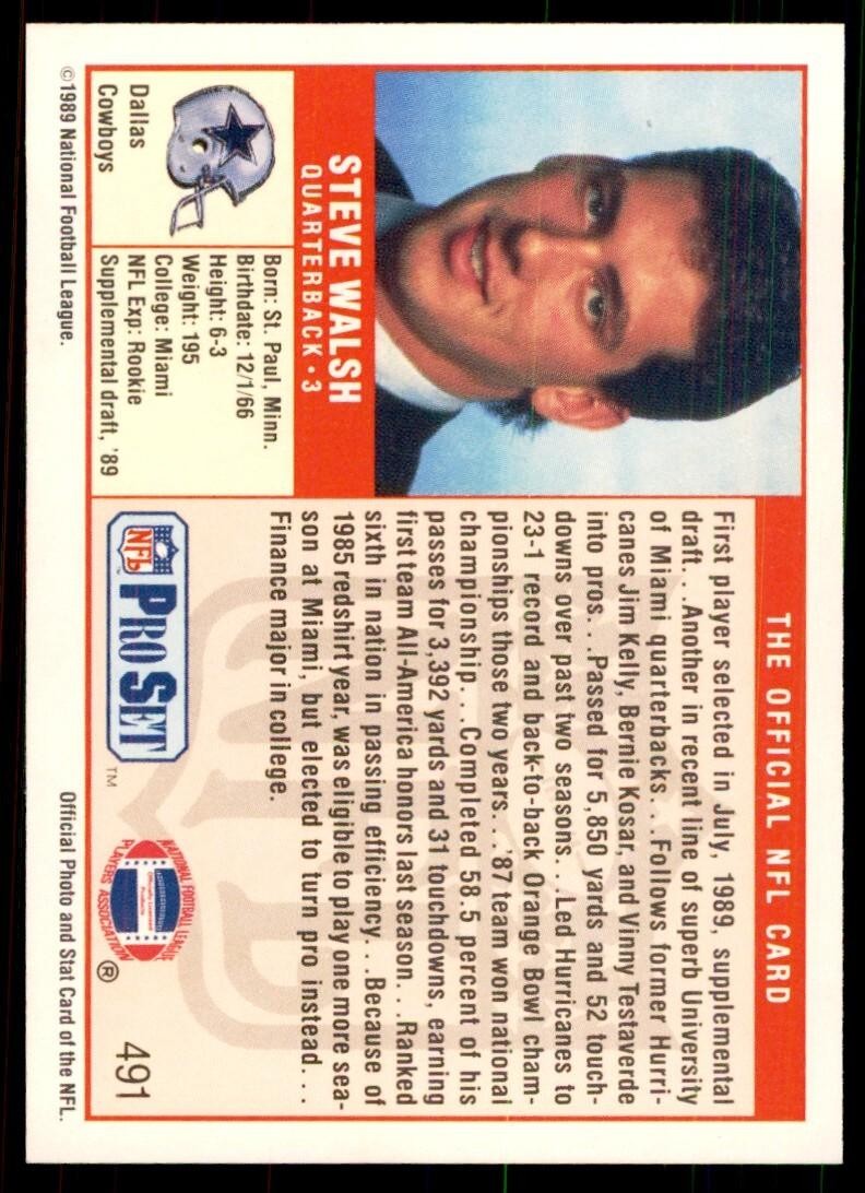 1989 Pro Set. Steve Walsh Football Cards #491
