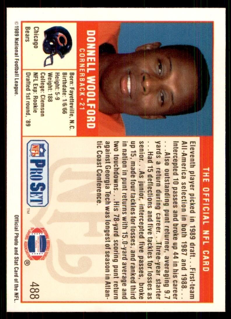 1989 Pro Set. Donnell Woolford Football Cards #488
