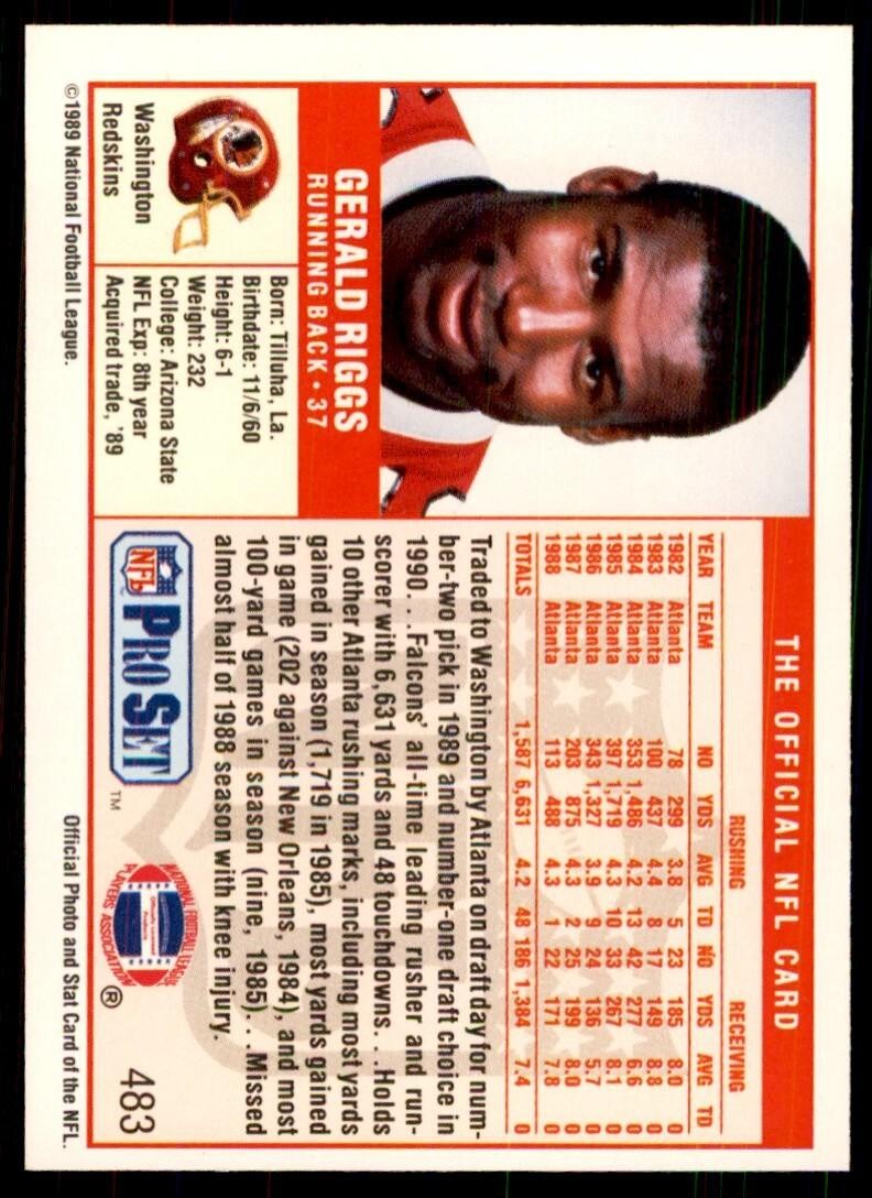 1989 Pro Set. Gerald Riggs A Football Cards #483