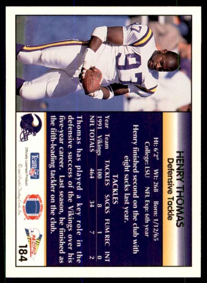 1992 Pacific Henry Thomas Minnesota Vikings #184