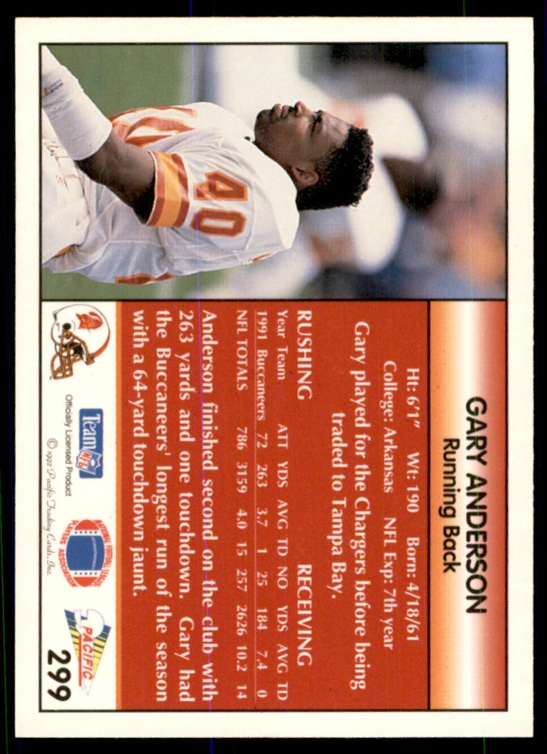 1992 Pacific Gary Anderson Tampa Bay Buccaneers #299
