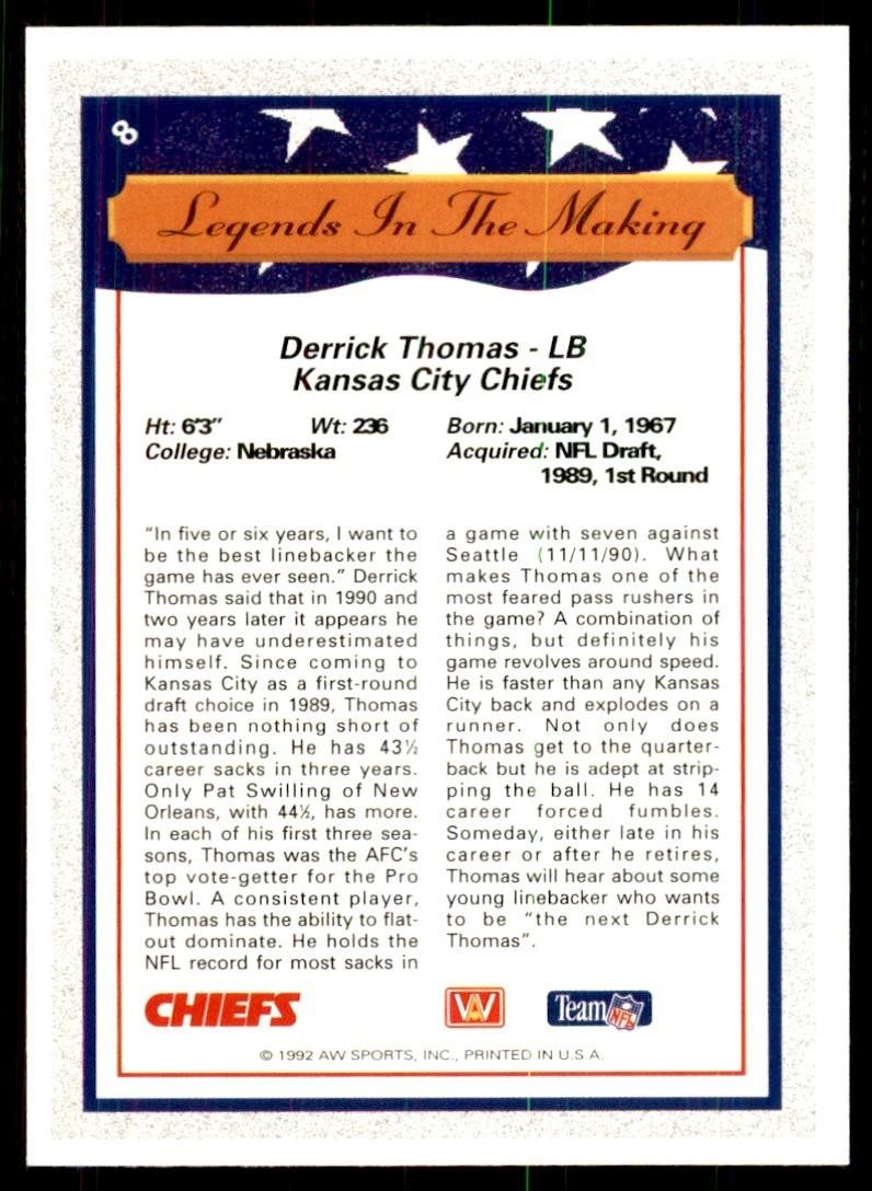 1992 All World  Sports Derrick Thomas Football Cards #8