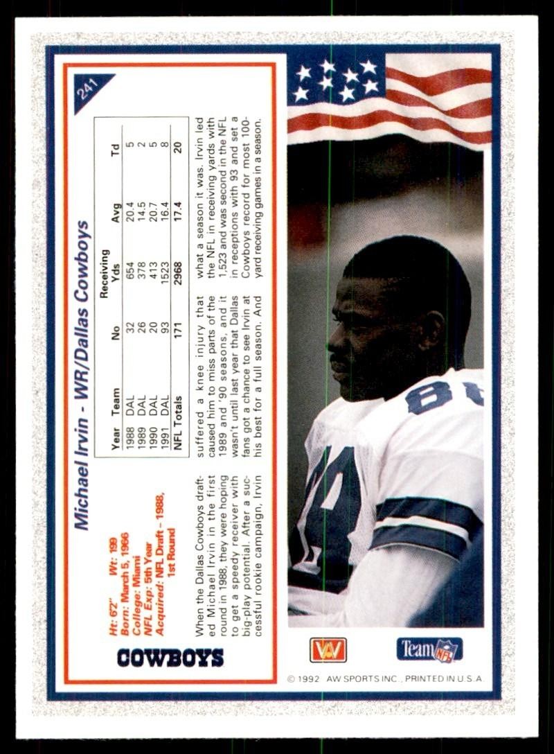 1992 All World  Sports Michael Irvin Football Cards #241