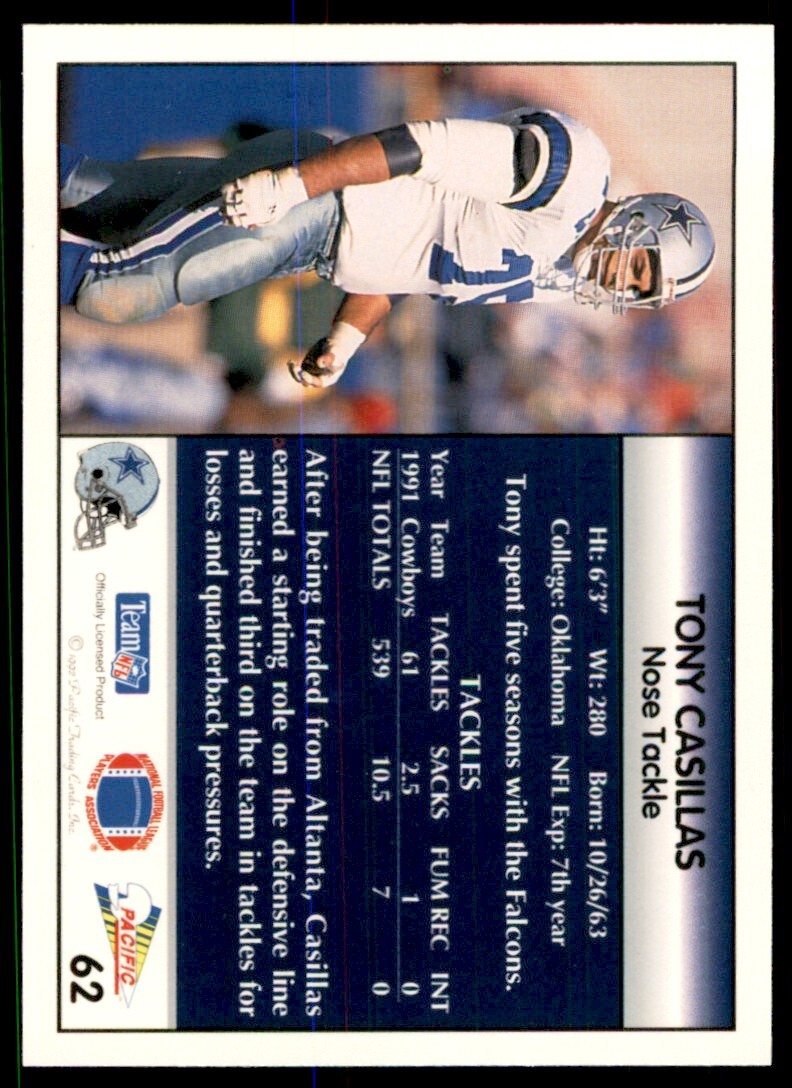 1992 Pacific Tony Casillas Dallas Cowboys #62