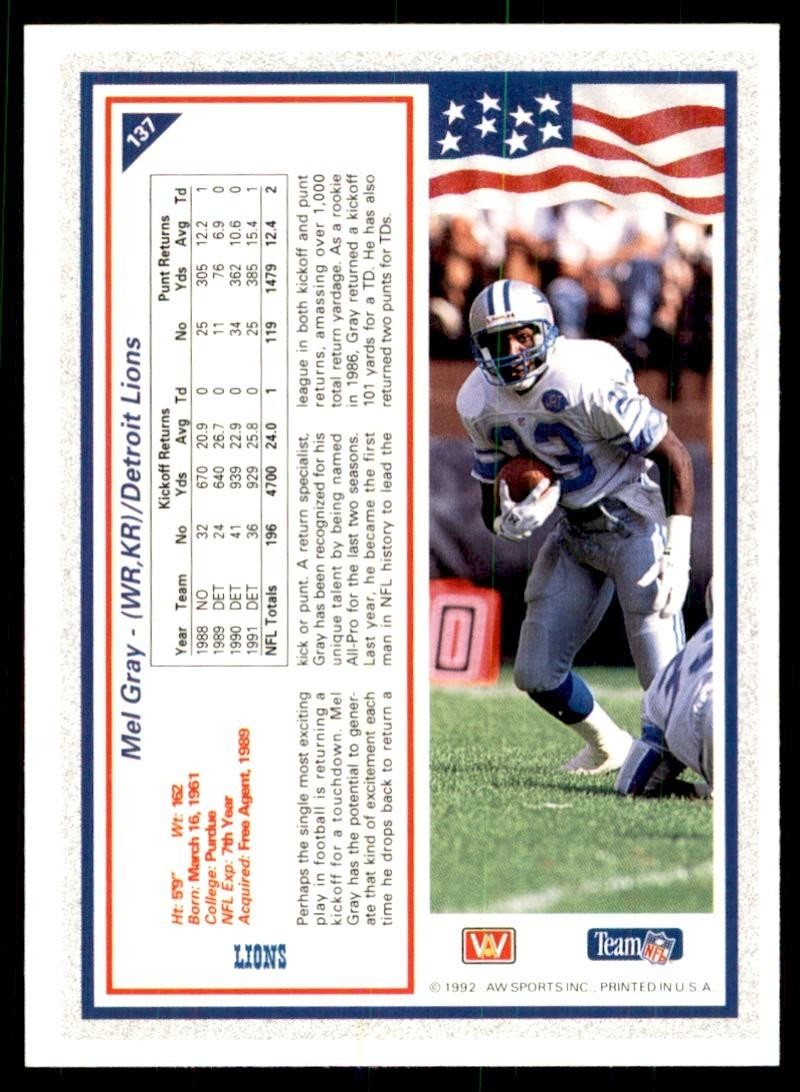 1992 All World Sports Mel Gray Football Cards #137