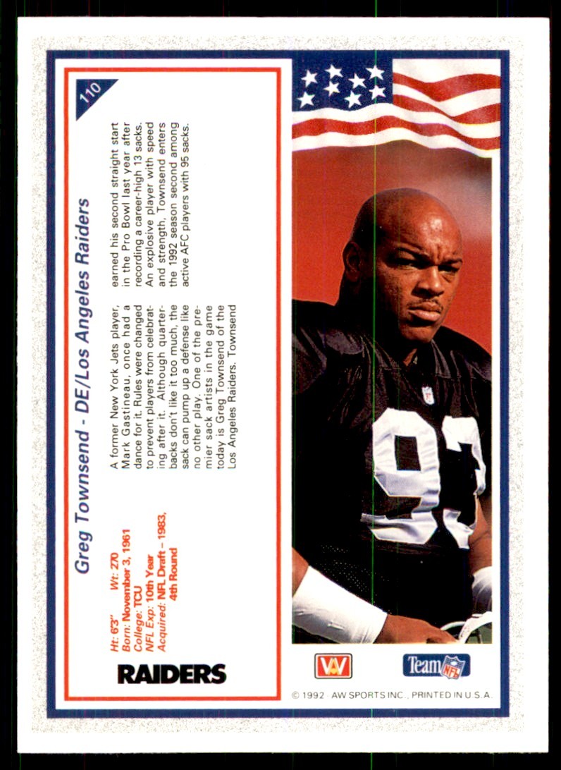 1992 All World Sports Greg Townsend Football Cards #110