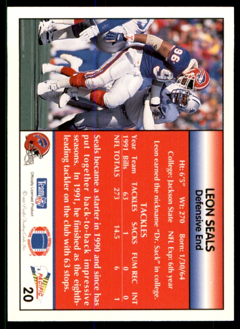 1992 Pacific Leon Seals Buffalo Bills #20