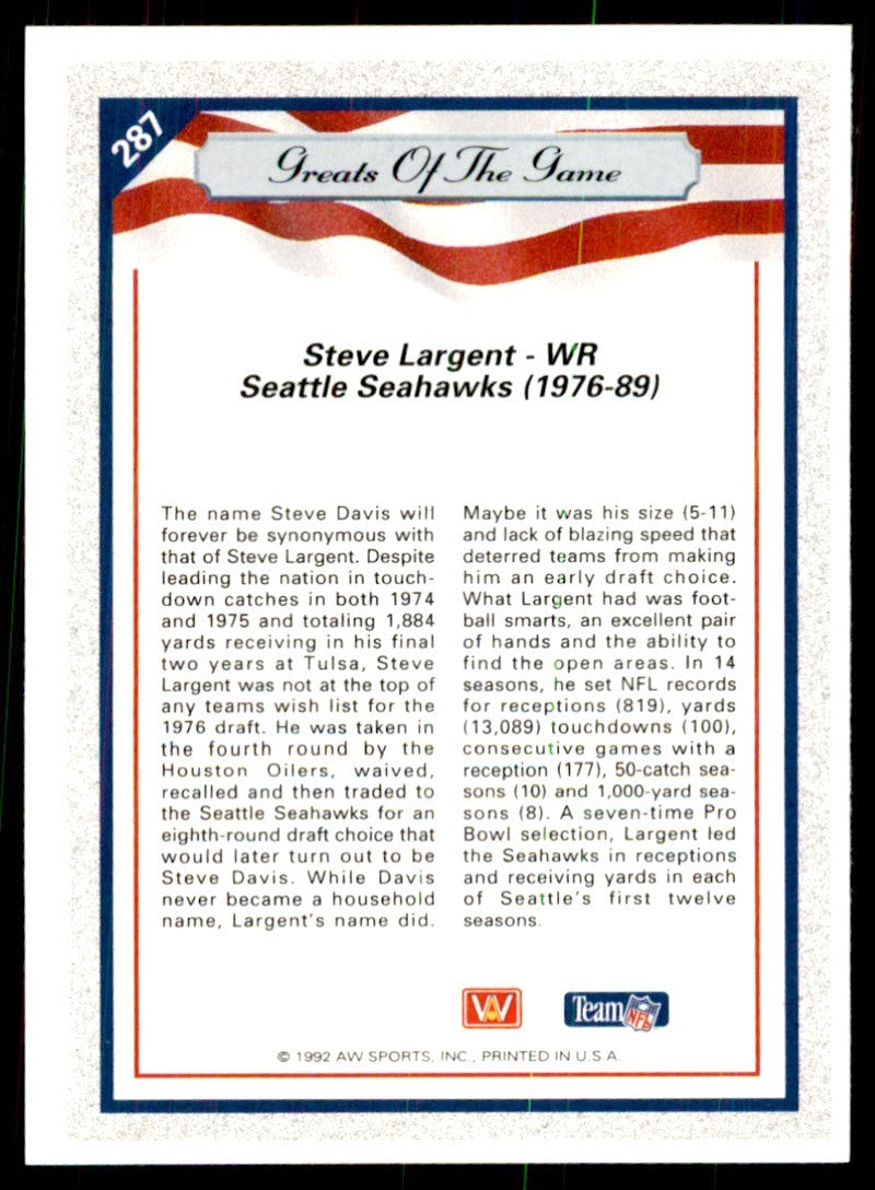 1992 All World Sports Steve Largent Football Cards #287